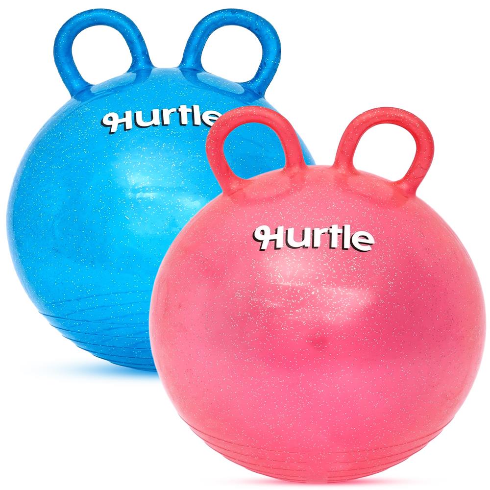 Glitter Space Hopper Balls with Hand Pump and Cones - 2 Pack Blue & Red
