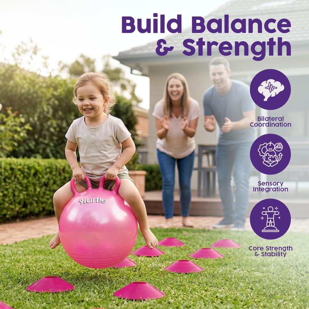 Glitter Space Hopper Ball with Hand Pump and Cones - Pink