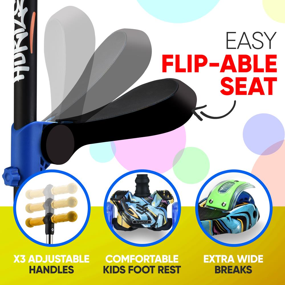 3 Wheel Kids Scooter with Light Up Wheels with Fold Out Seat - Graffiti