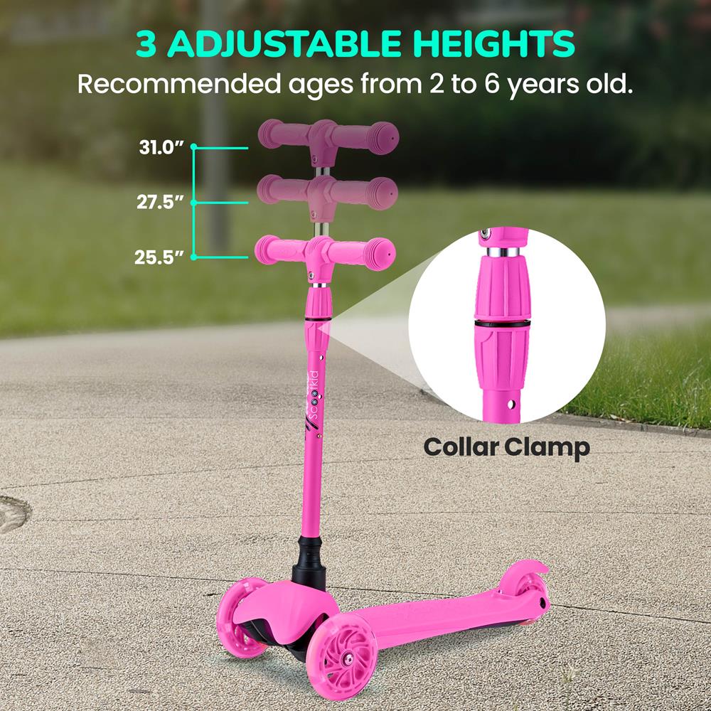 3 Wheel Kids Kick Scooter with Light Up Wheels - Pink