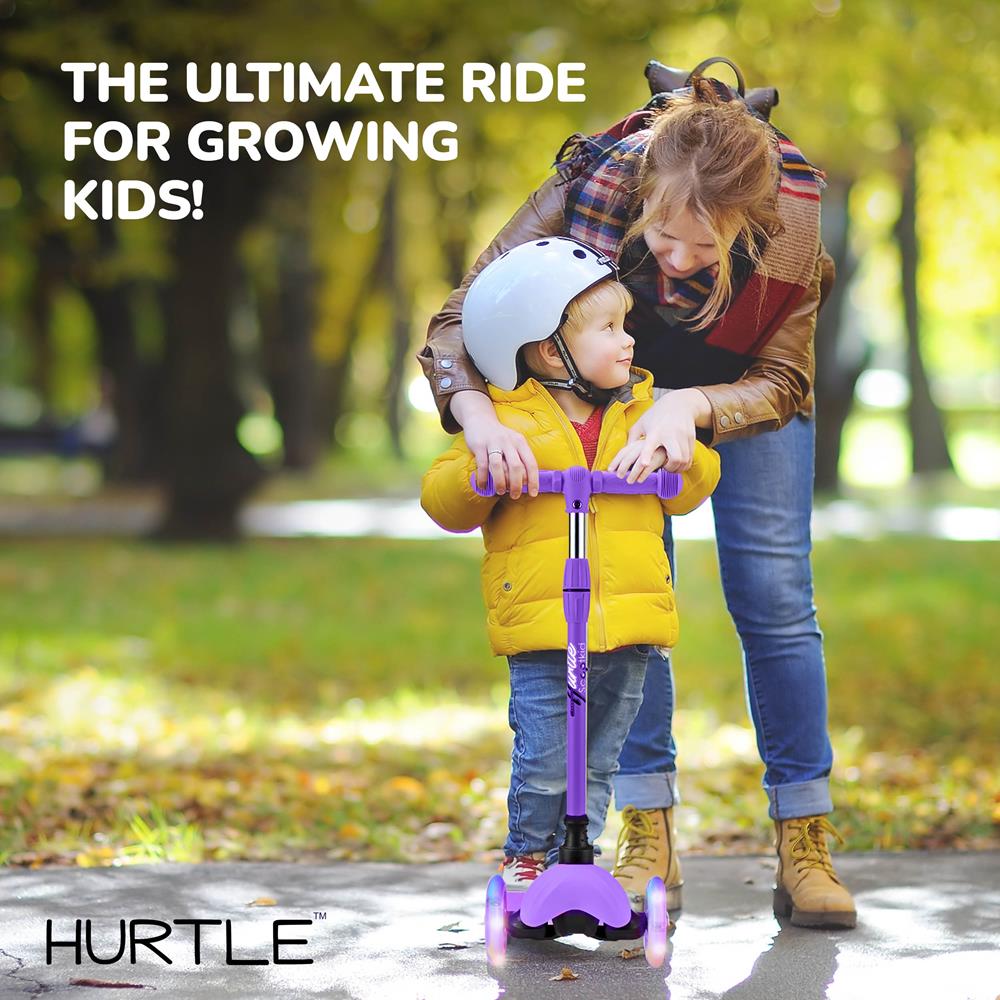 3 Wheel Kids Kick Scooter with Light Up Wheels- Purple