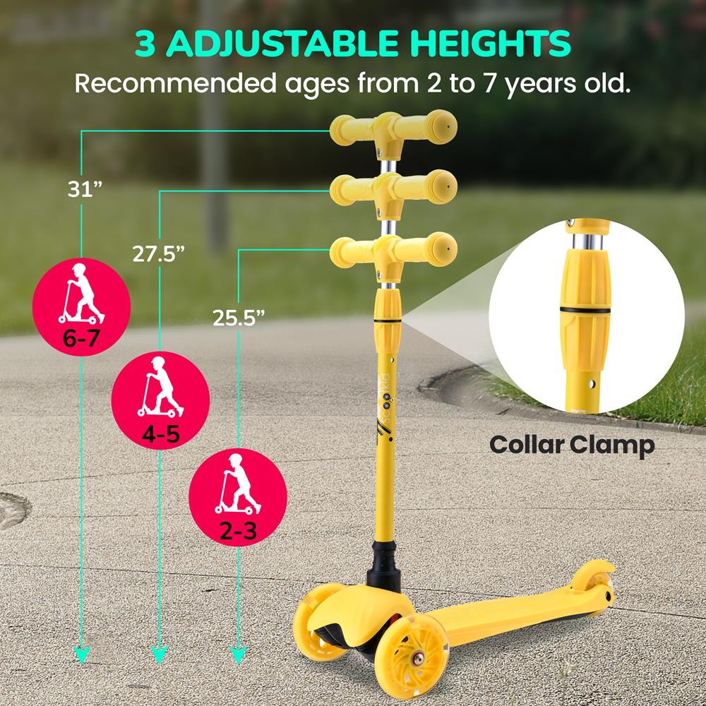 3 Wheel Kids Kick Scooter with Light Up Wheels -Yellow