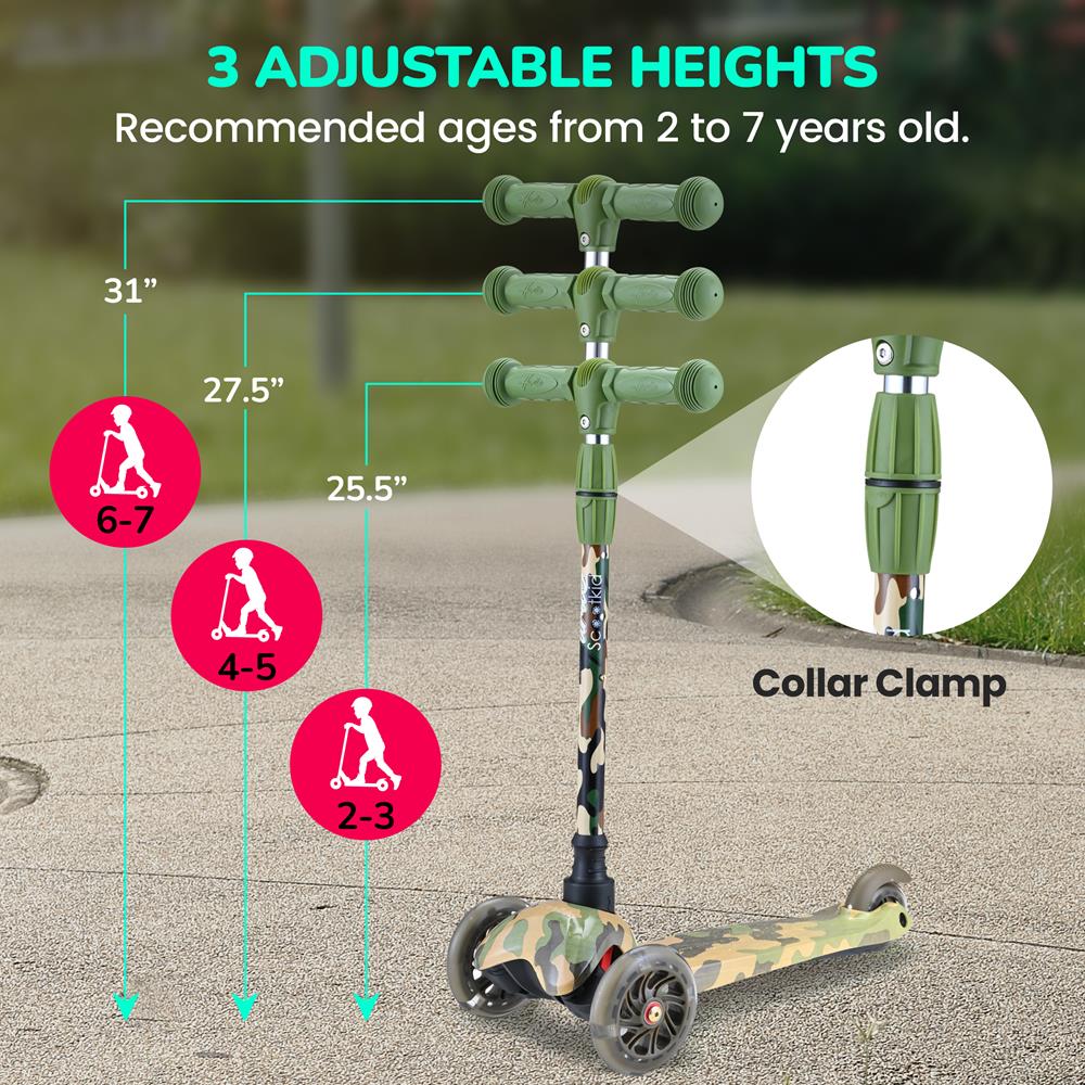 3 Wheel Kids Kick Scooter with Light Up Wheels-Camo