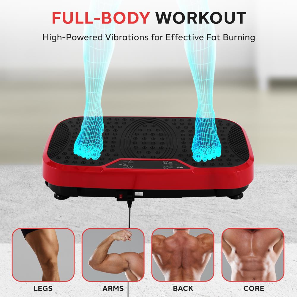 Standing Vibration Fitness Machine with Remote and Resistance Bands - Red