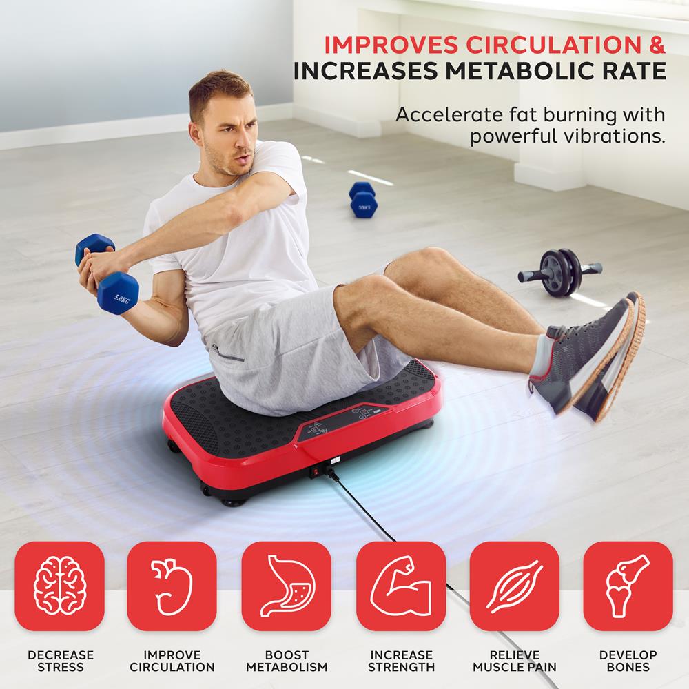 Standing Vibration Fitness Machine with Remote and Resistance Bands - Red
