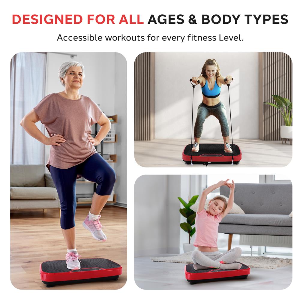 Standing Vibration Fitness Machine with Remote and Resistance Bands - Red