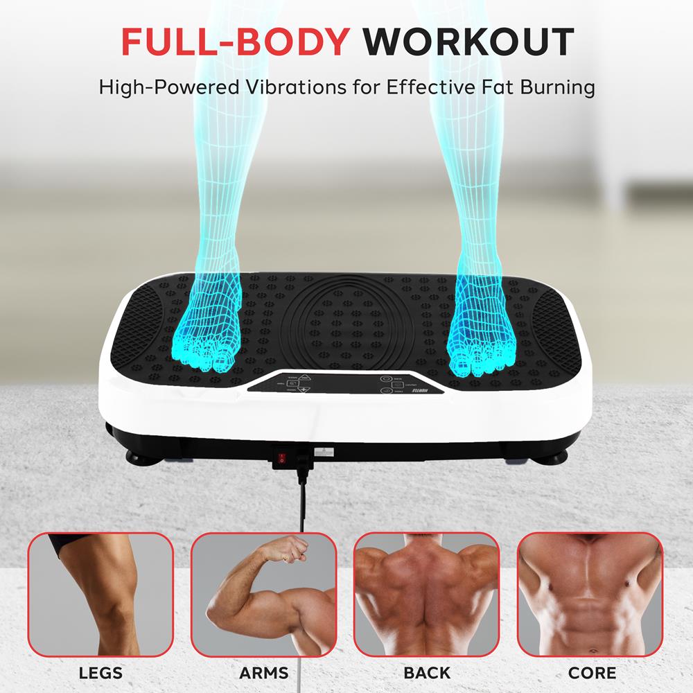 Standing Vibration Fitness Machine with Remote and Resistance Bands - White