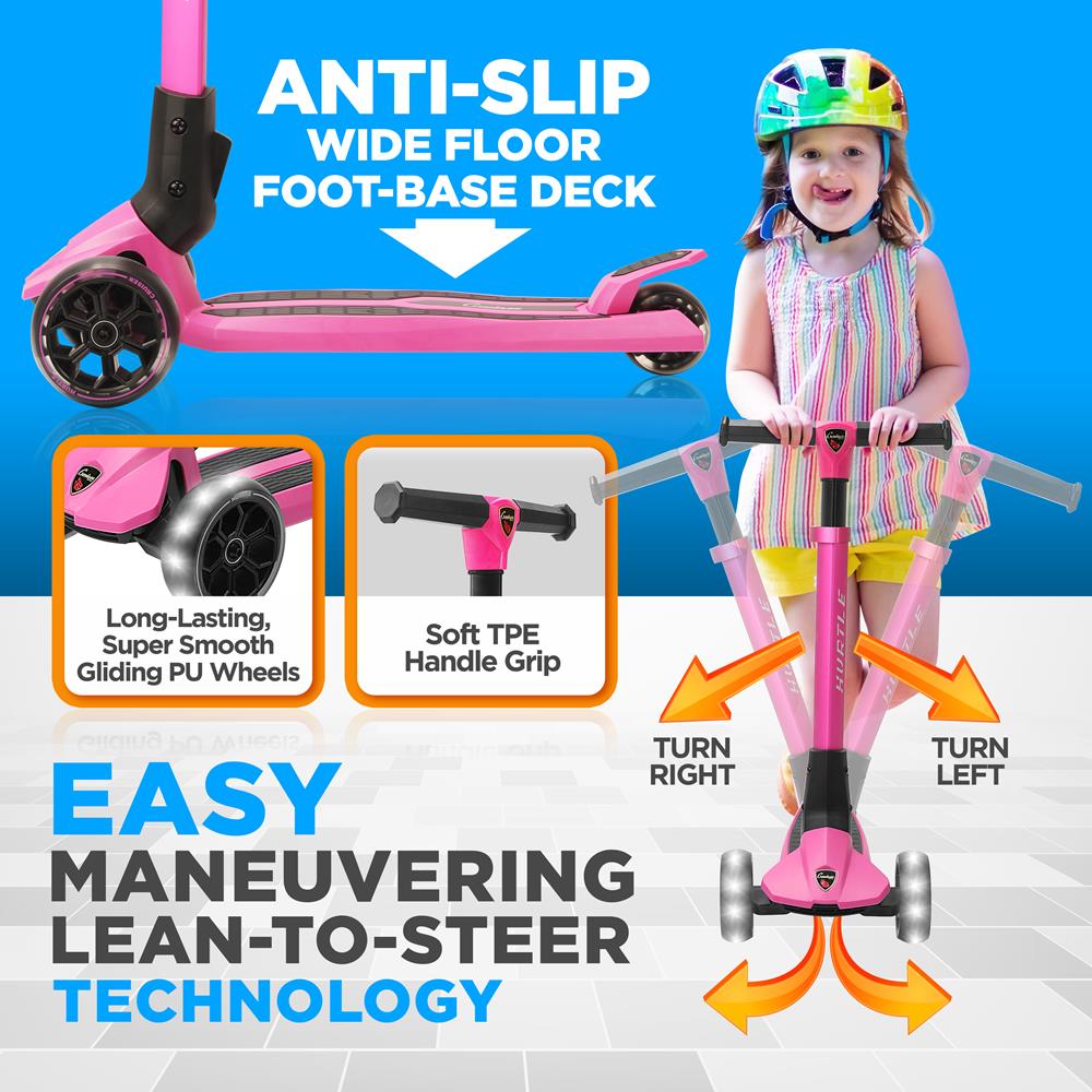 Kids 3 Wheel Scooter with LED Wheels, Adjustable Height-Pink