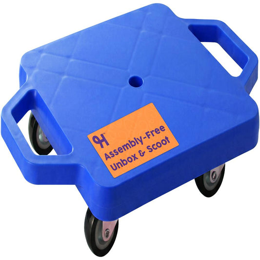 Hurtle Kids Scooter Board - With Handles Tow Strap Smooth Casters And Flat Round Cones For Indoor Play Gym Classes And Pe Activities (Blue)