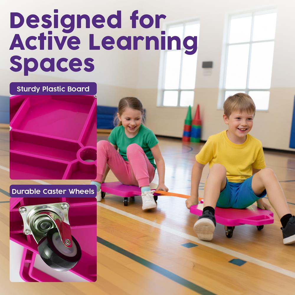 Kids Scooter Board with Handles, Tow Rope and Flat Cones- Pink