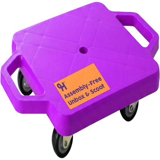 Hurtle Kids Scooter Board - With Handles Tow Strap Smooth Casters And Flat Round Cones For Indoor Play Gym Classes And Pe Activities (Purple)