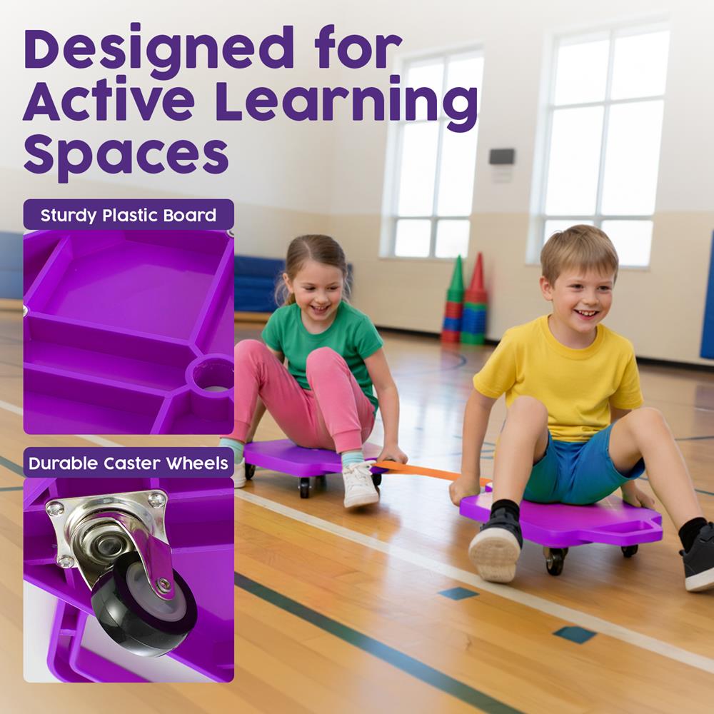 Kids Scooter Board with Handles, Tow Rope and Cones - Purple