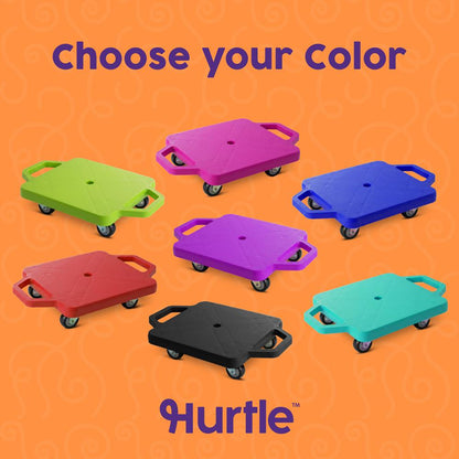 Hurtle Kids Scooter Board - With Handles Tow Strap Smooth Casters And Flat Round Cones For Indoor Play Gym Classes And Pe Activities (Purple)