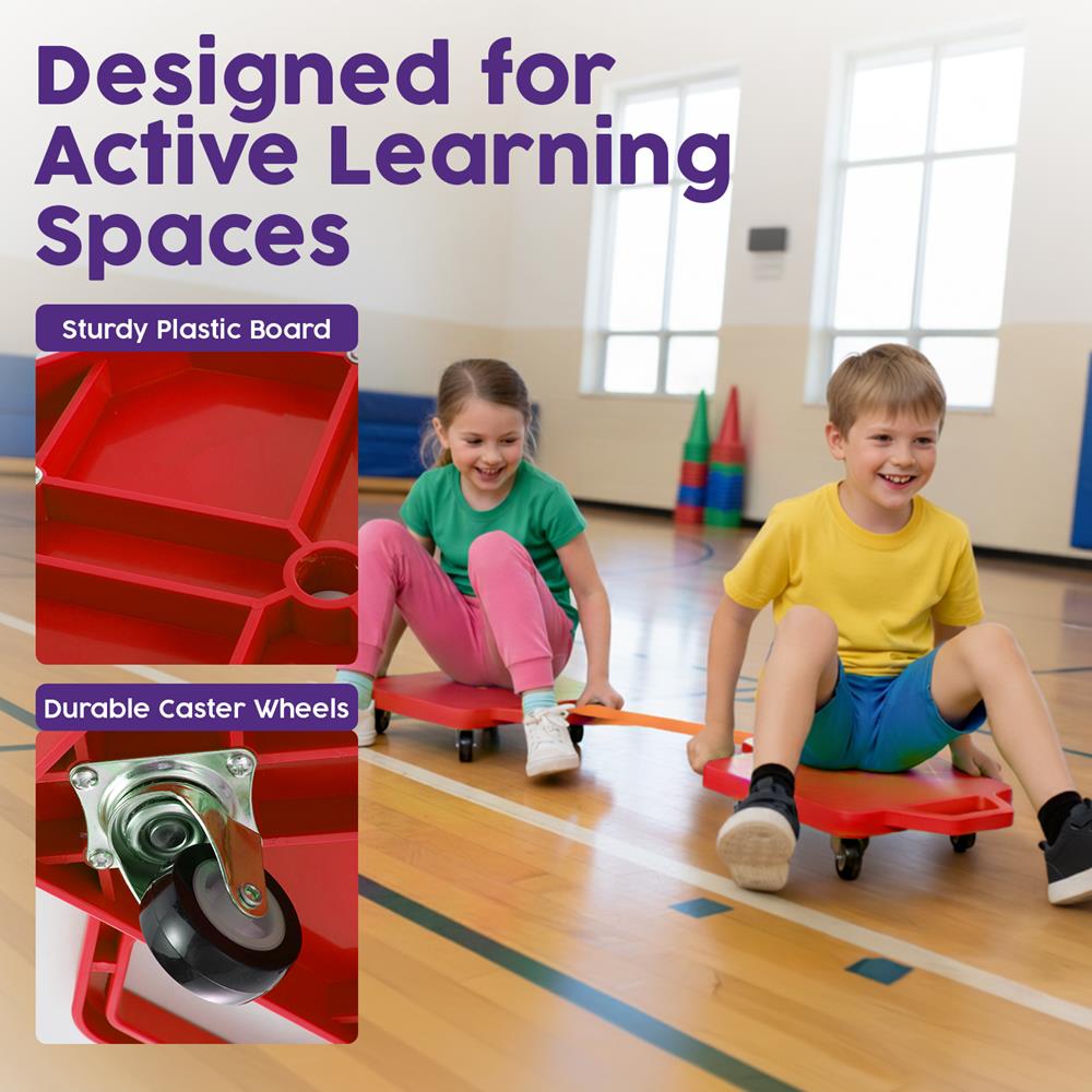 Kids Scooter Board with Handles, Tow Rope and Flat Cones- Red