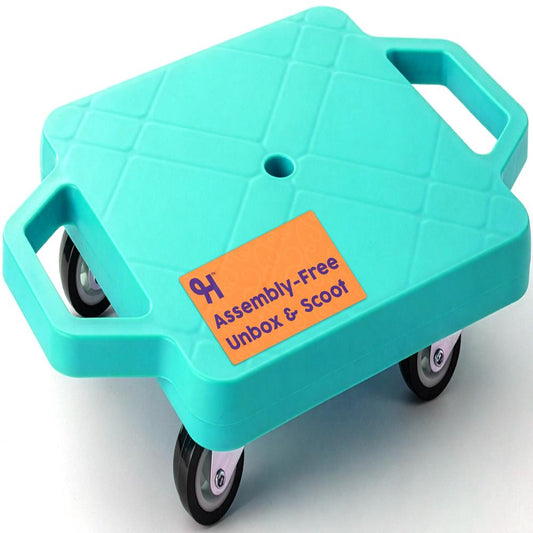 Hurtle Kids Scooter Board - With Handles Tow Strap Smooth Casters And Flat Round Cones For Indoor Play Gym Classes And Pe Activities (Teal)