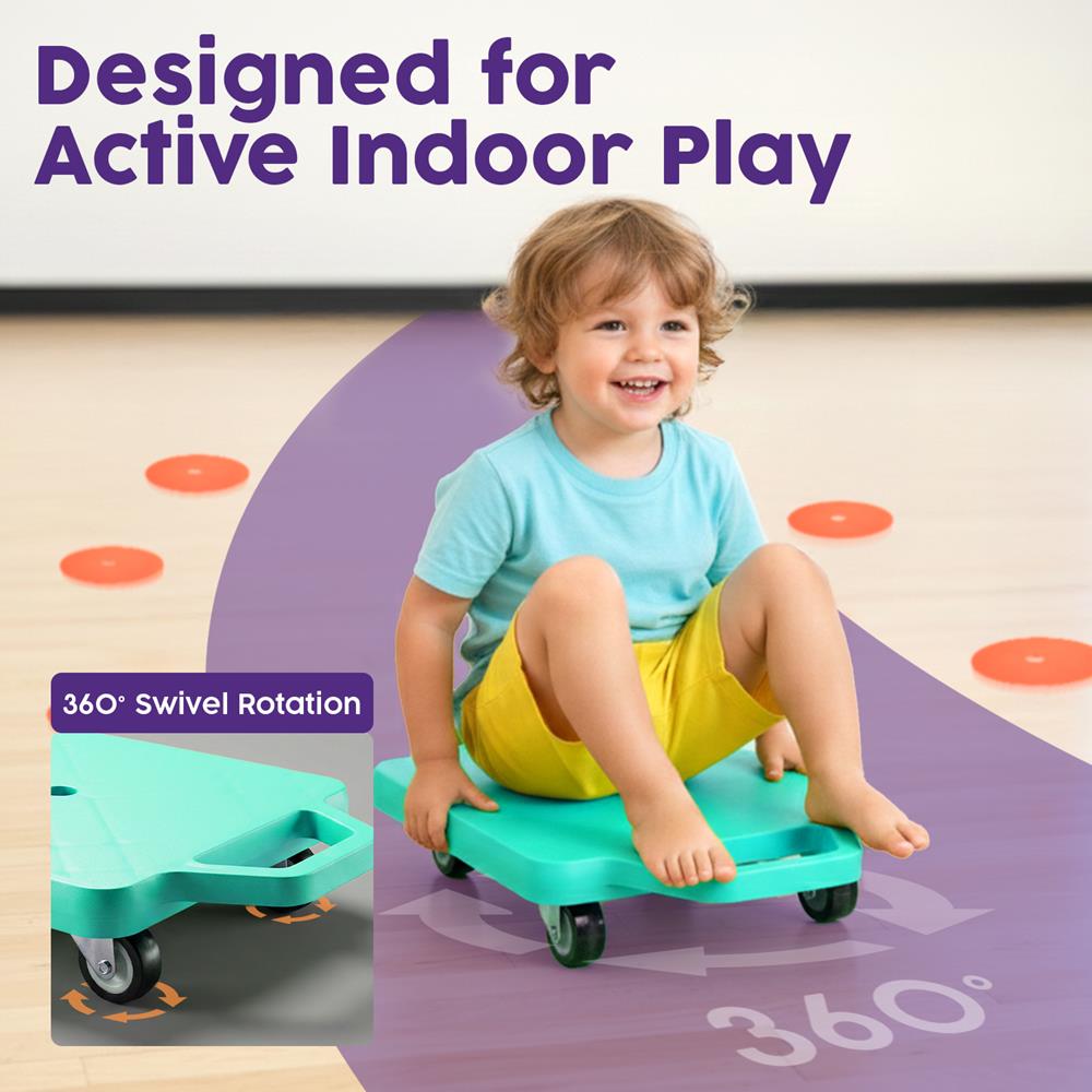 Kids Scooter Board with Handles, Tow Rope and Cones - Teal