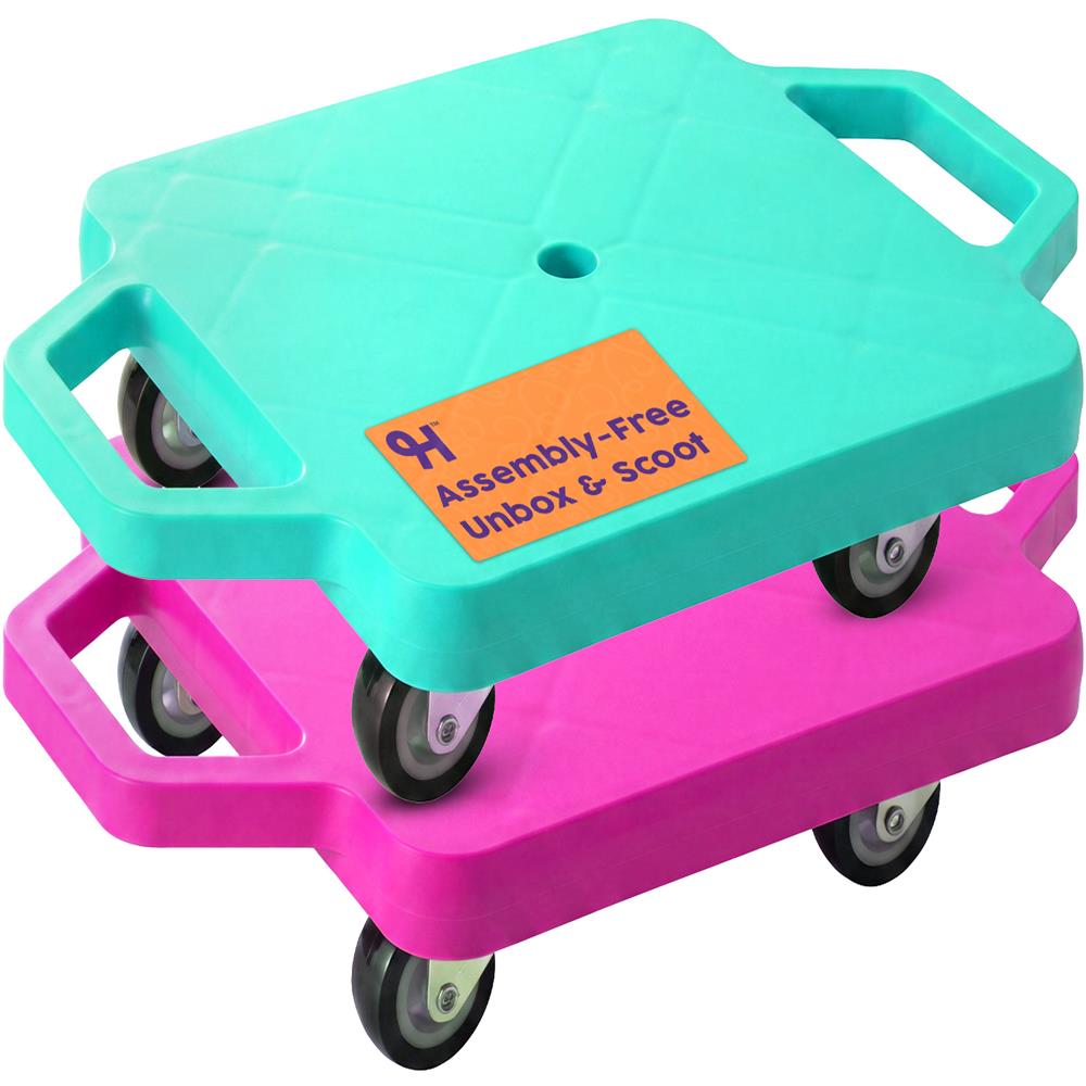 Kids Scooter Boards with Handles, Tow Rope and Flat Cones 2 Pack - Pink &Teal