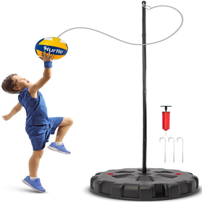 Hurtle Portable Tetherball Set - Complete Indoor/Outdoor Game With Ball Cord Pole Pump And Heavy-Duty Base For Gym Backyard Beach And Lawn Fun (Black)