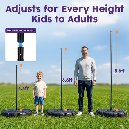 Hurtle Portable Tetherball Set - Complete Indoor/Outdoor Game With Ball Cord Pole Pump And Heavy-Duty Base For Gym Backyard Beach And Lawn Fun (Black)