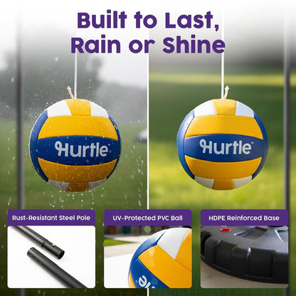 Hurtle Portable Tetherball Set - Complete Indoor/Outdoor Game With Ball Cord Pole Pump And Heavy-Duty Base For Gym Backyard Beach And Lawn Fun (Black)