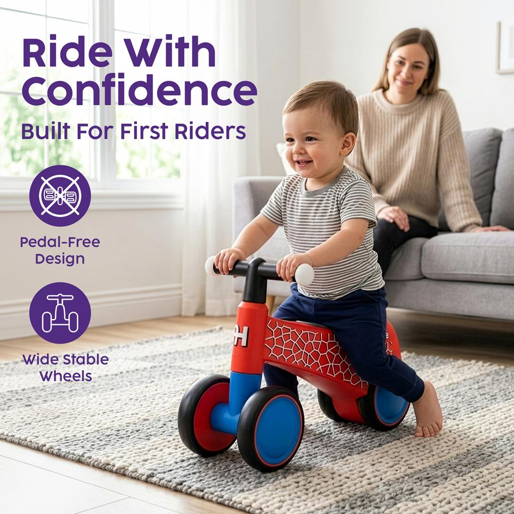 Toddler Balance Bike with Light Up Handlebars for 18 to 36 Months - Perfect For Developing Balance, Coordination And Steering- Red
