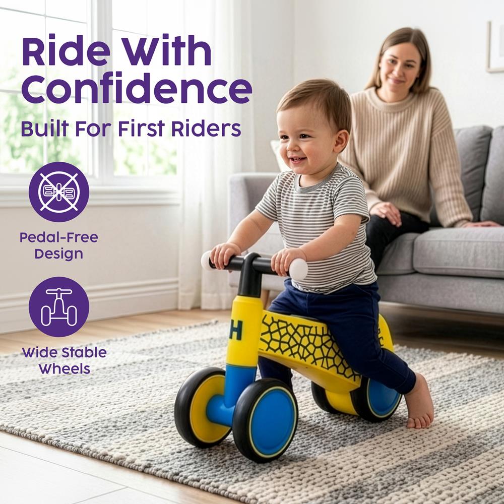 Toddler Balance Bike with Light Up Handlebars for 18 to 36 Months - Yellow