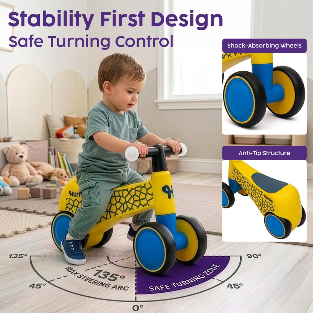 Toddler Balance Bike with Light Up Handlebars for 18 to 36 Months - Yellow
