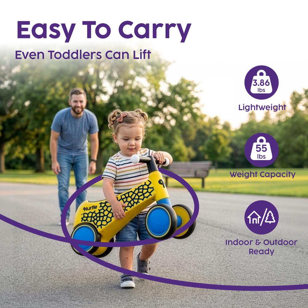 Toddler Balance Bike with Light Up Handlebars for 18 to 36 Months - Yellow