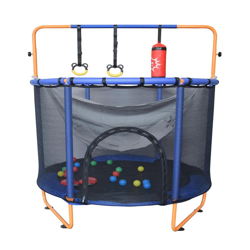 Kids Trampoline with Safety Net Swing and Boxing Bag - Blue and Orange